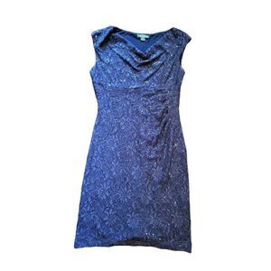 Ralph Lauren Dress Women's 16 Blue Lace Sequin Floral Sheath Cocktail